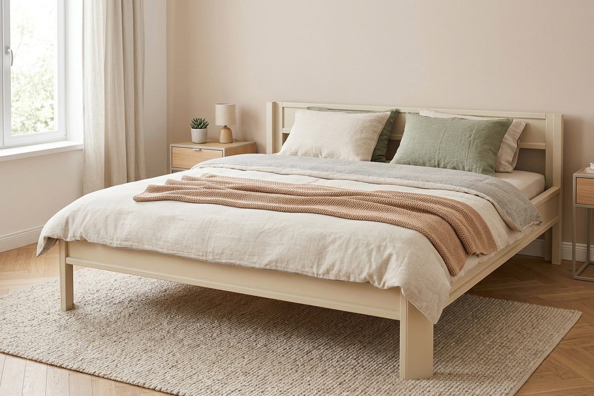 Metallbett ROMY 200x200 aus Aluminium – Bettgestell mit Kopfteil - sandy beach