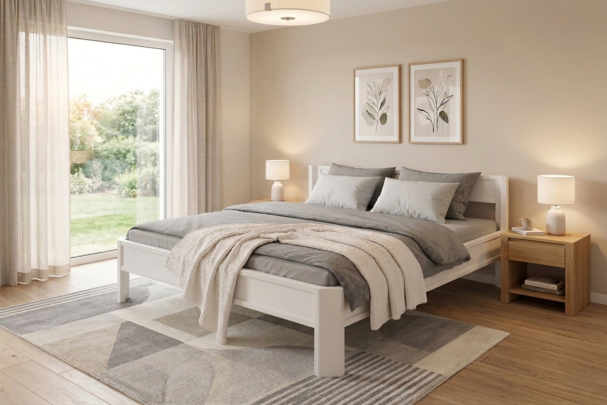Metallbett ROMY 200x200 aus Aluminium – Bettgestell mit Kopfteil - snow white