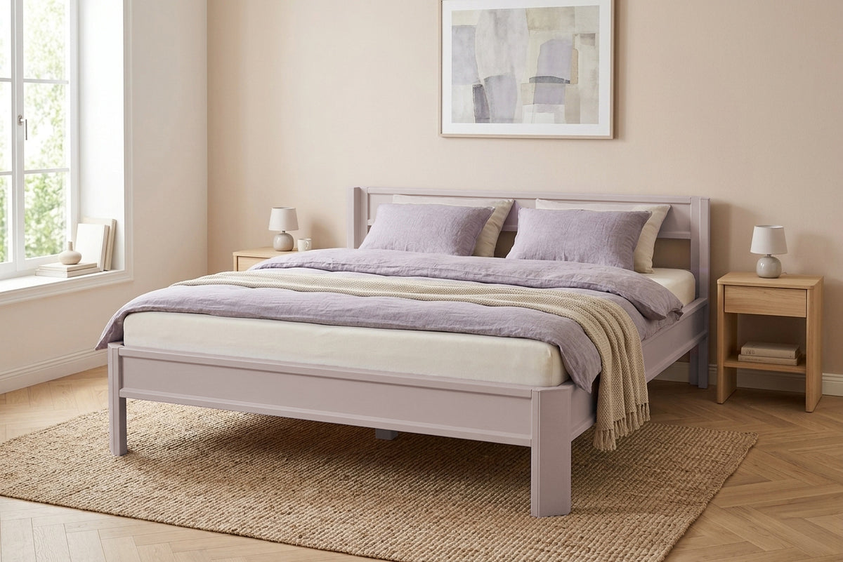 Metallbett ROMY 200x200 aus Aluminium – Bettgestell mit Kopfteil - soft lavender