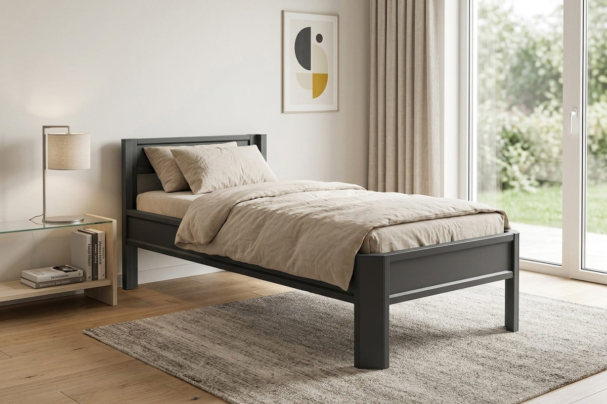Metallbett ROMY 200x100 aus Aluminium – Bettgestell mit Kopfteil - carbon grey