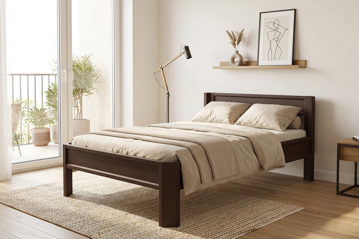 Metallbett ROMY 200x100 aus Aluminium – Bettgestell mit Kopfteil - dark chocolate