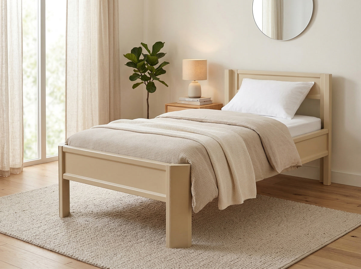 Metallbett ROMY 200x100 aus Aluminium – Bettgestell mit Kopfteil - sandy beach